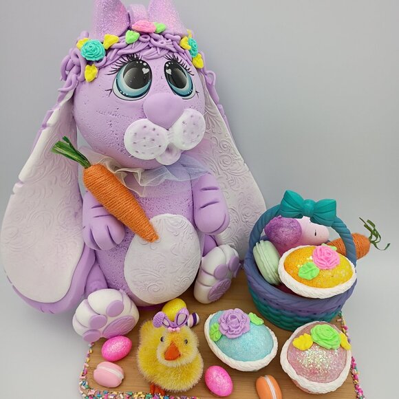 Amazon.com: Purple Easter Basket for Kids and Adults (45ct  Purple Easter Bunny Decor, Whimsical Spring Bunny with Basket & Sweets, Pastel